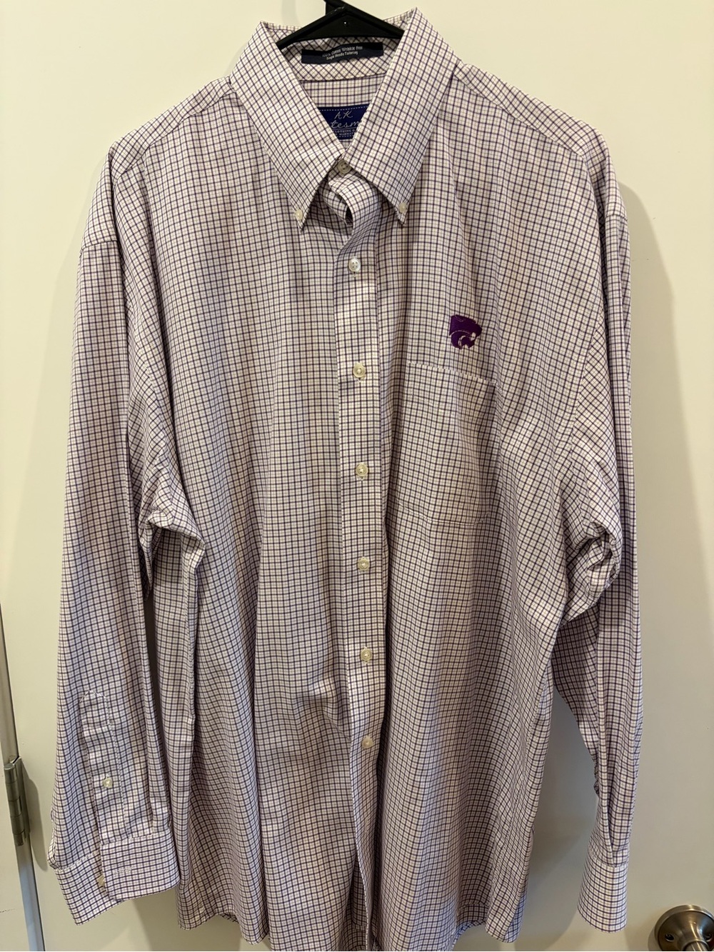 Kansas State Wildcats KSU Men's Purple & White Checked Button-Down Dress Shirt